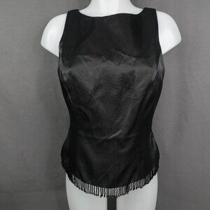 Womens Top 4 Black Satin Retro Glam Old Money Elevated Statement Beaded Evening